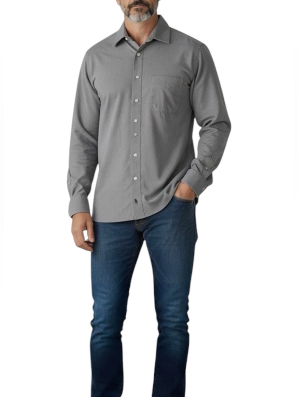 Hart Schaffner Marx SSL1509 100% Cotton Button Up Dress Shirt Grey Men’s 17.5/33